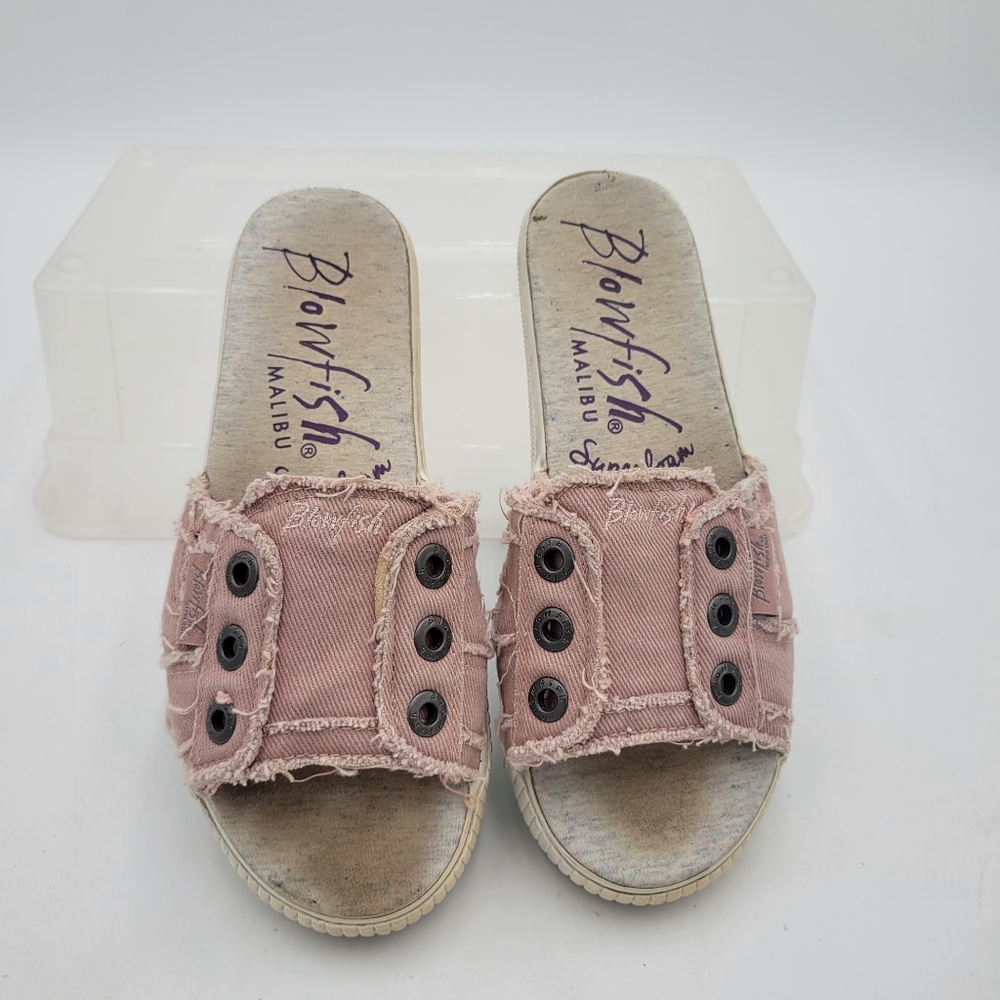 Blowfish Malibu Pink Cotton Distressed Slides Size 6